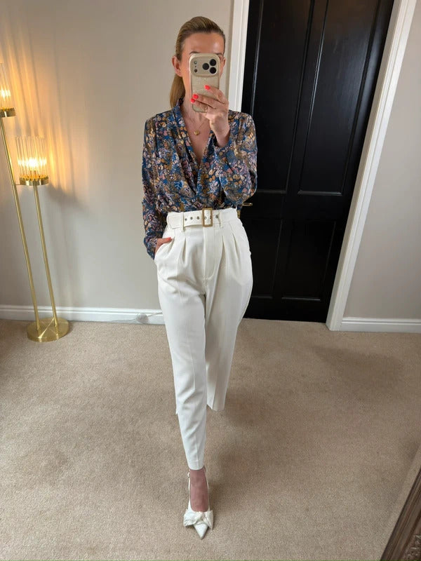 Sarah John Floral Plunge Blouse Size Medium