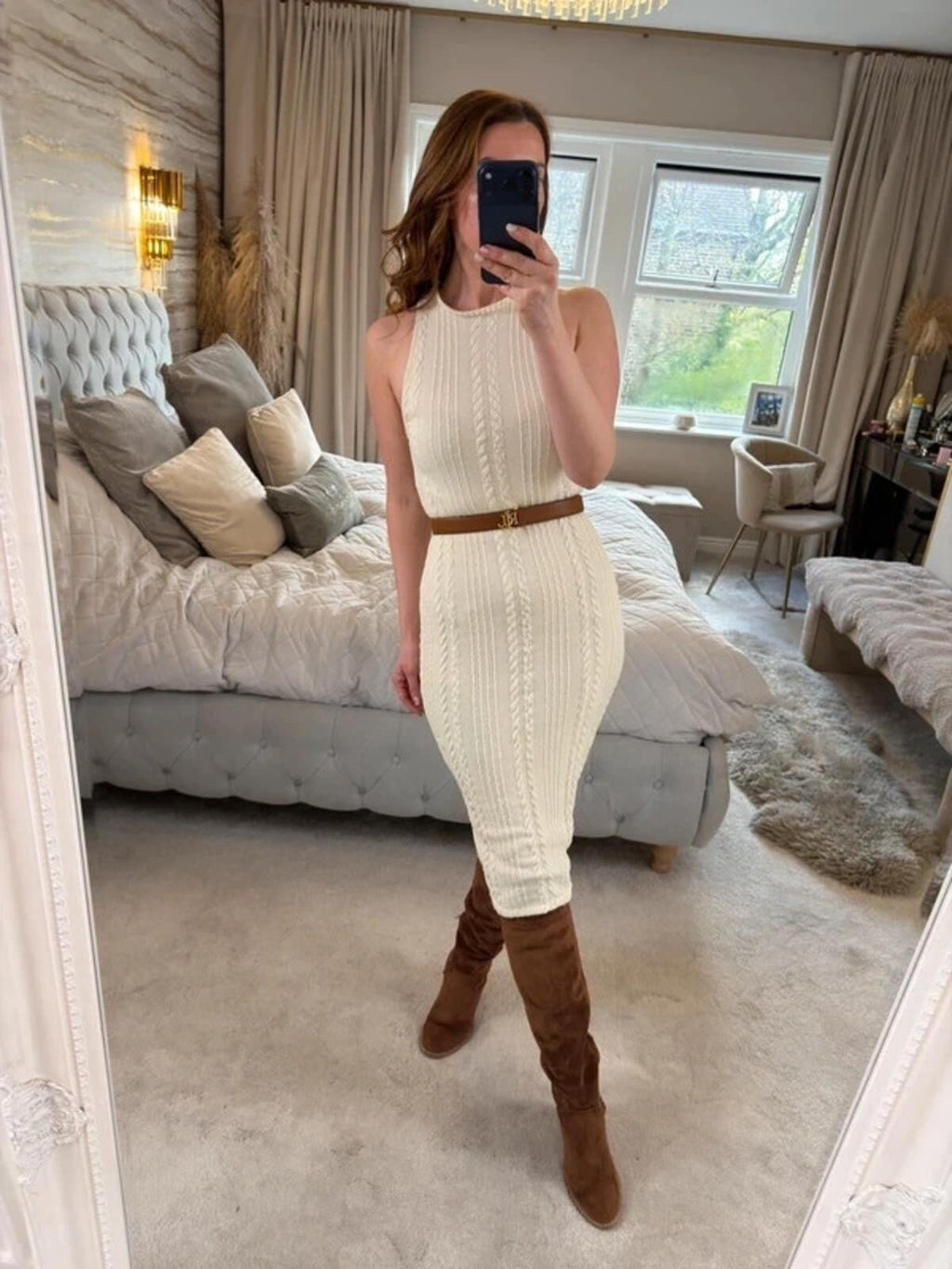 BNWT Zara Cream Cable Knit Midi Dress Small