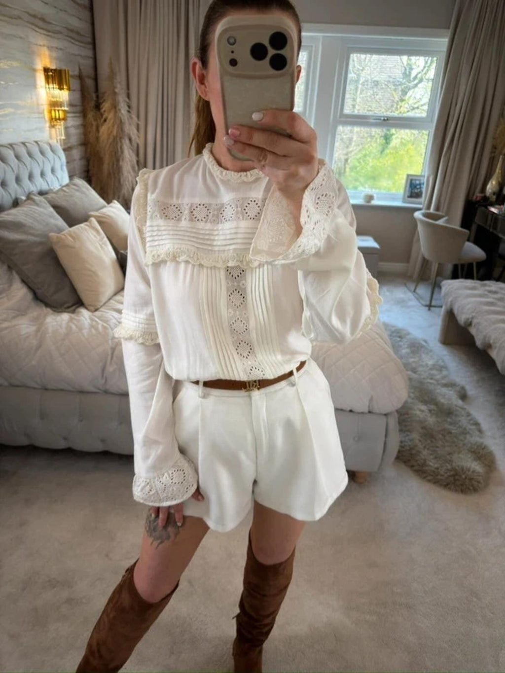 Vintage Cream Boho Lace Blouse 16