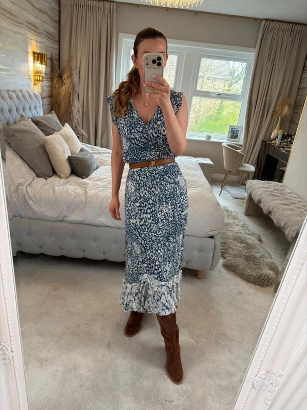 Oasis Navy & White Midi Dress Medium