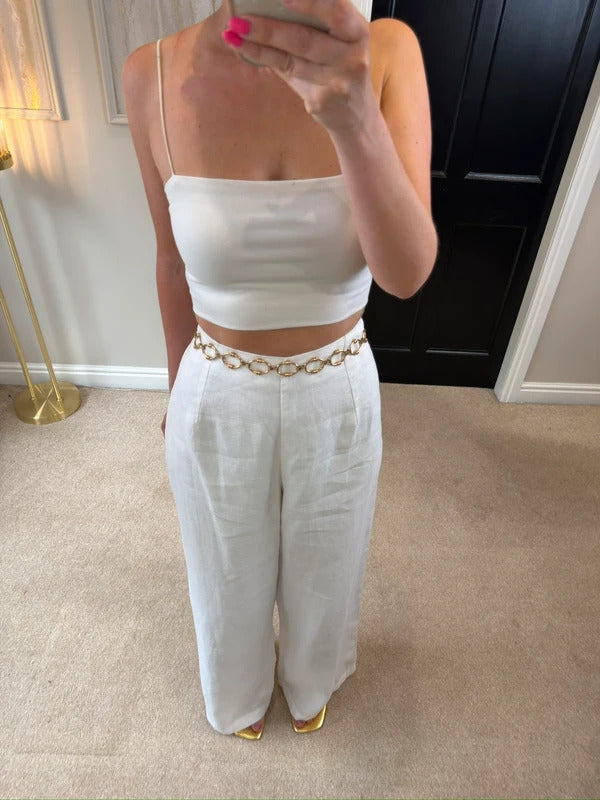 BNWT Beach City White Linen Wide Leg Trousers Large