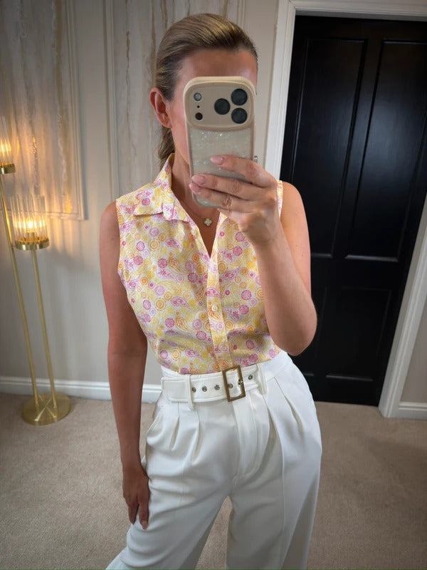 Lands End Paisley Print Sleeveless Blouse 8