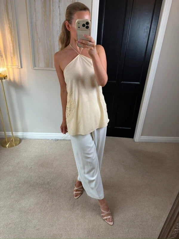 M&S Cream Linen Blend Crochet Blouse 14