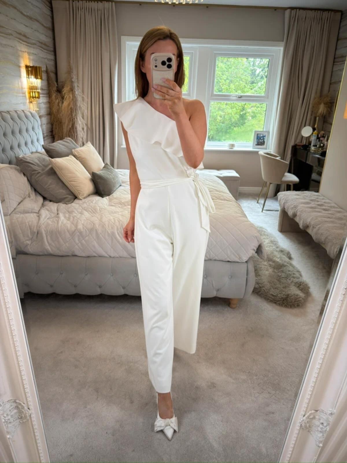 Adrianna Papell White Wide Leg Belted Jumpsuit 14
