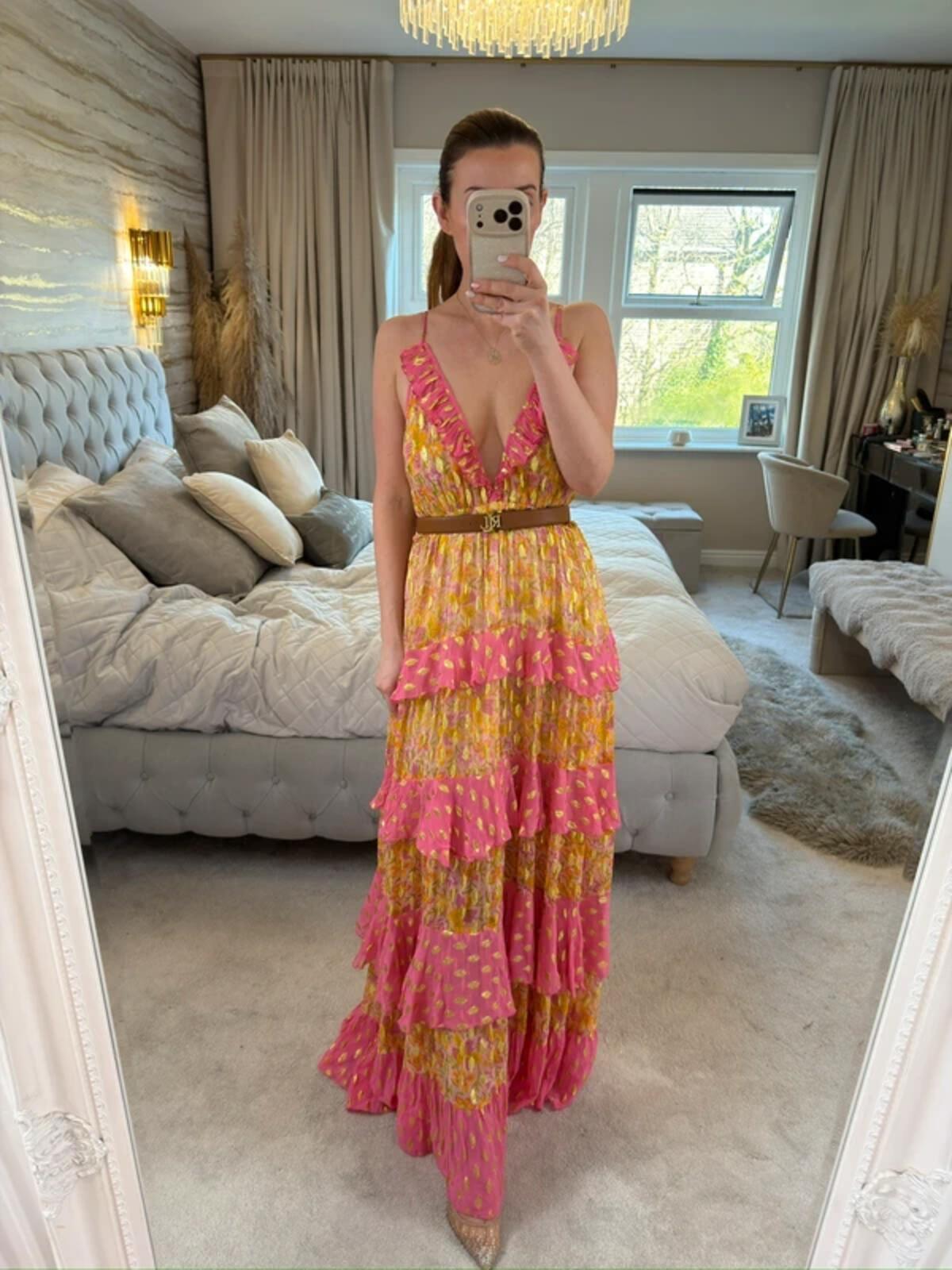 Miss June Pink & Gold Bohemian Maxi Dress One Size