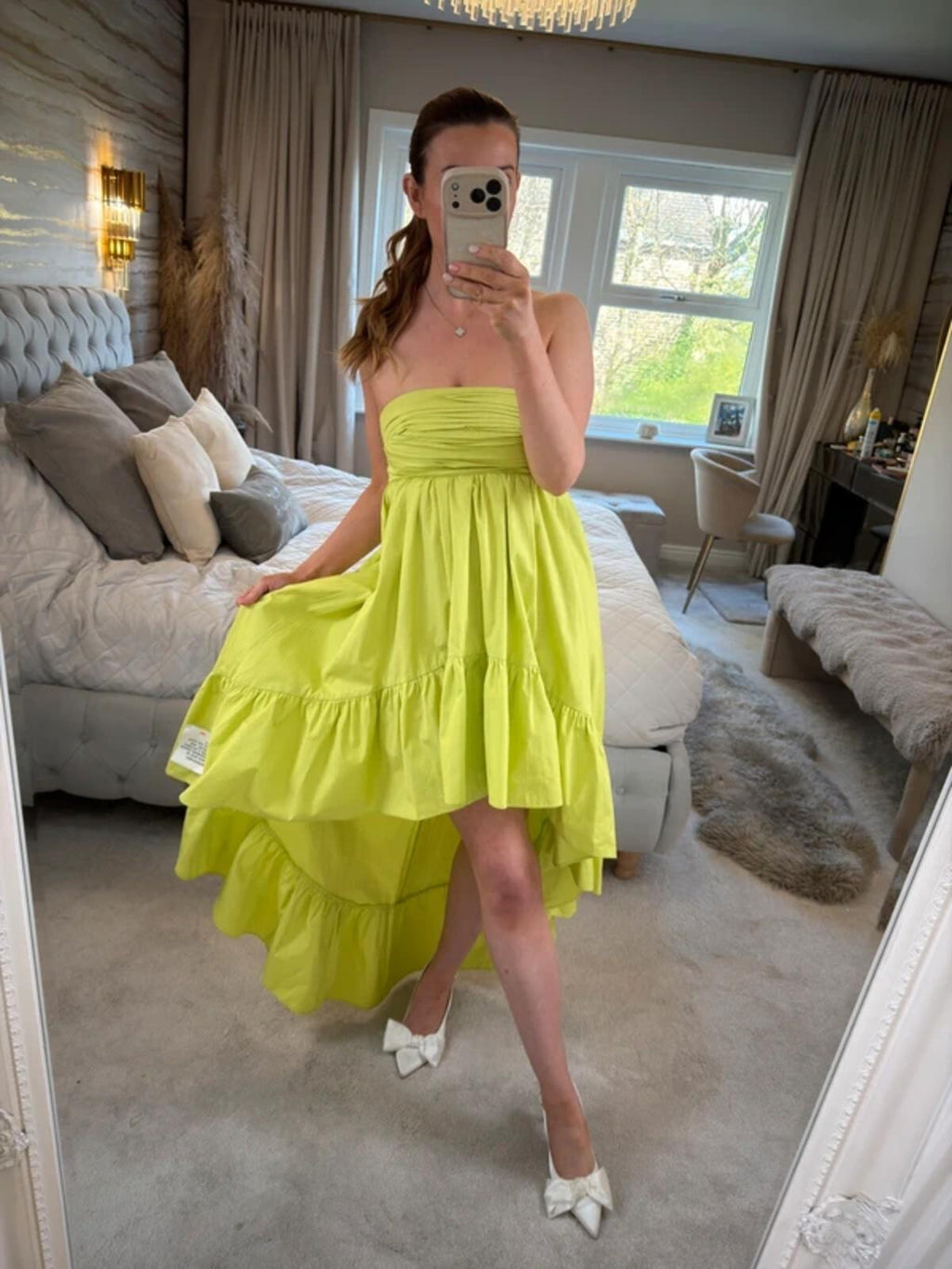BNWT Asos Lime Green Strapless Dip Hem Dress 8