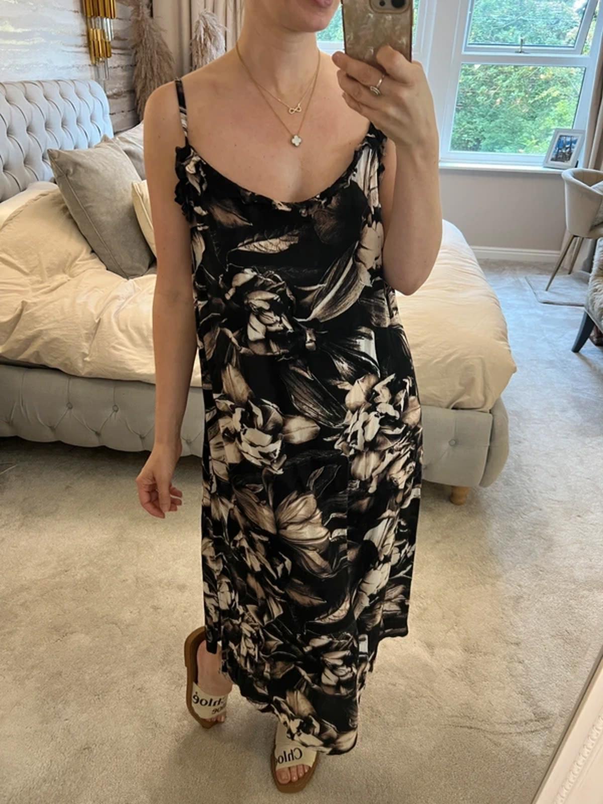 Next Black & Beige Floral Frill Midi Dress / Beach Dress 12