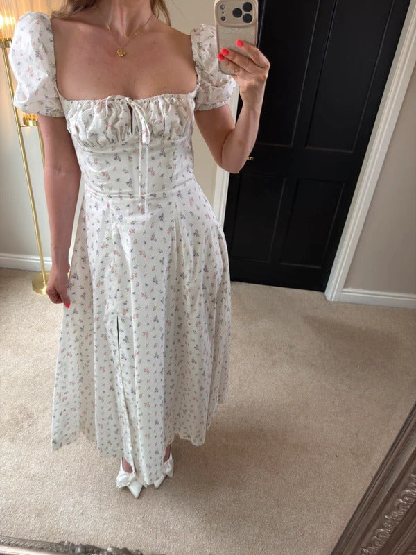 BNWT House of CB Tallulah White Floral Puff Sleeve Midi Dress
