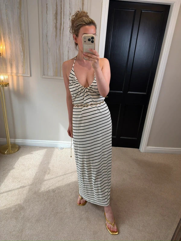 BNWT Zara Cream & Black Stripe Maxi Dress Medium
