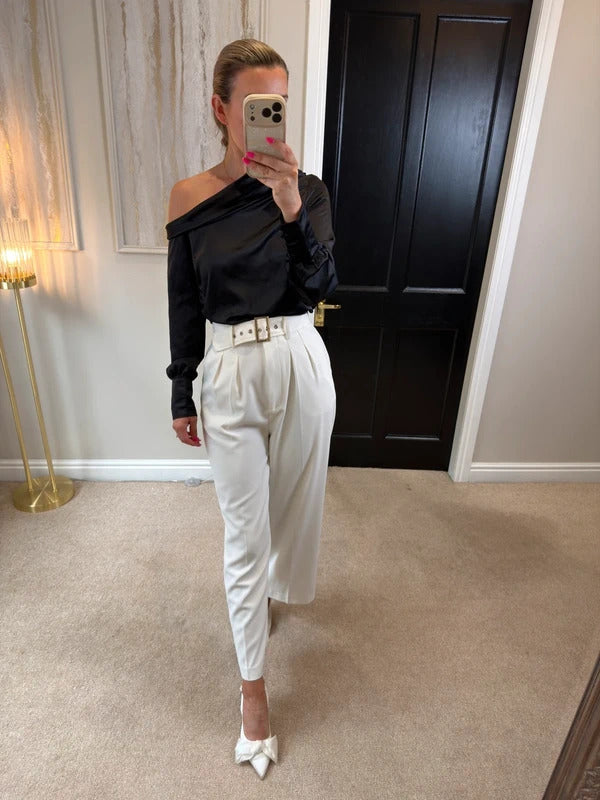 River Island Black Satin Off The Shoulder Blouse 8