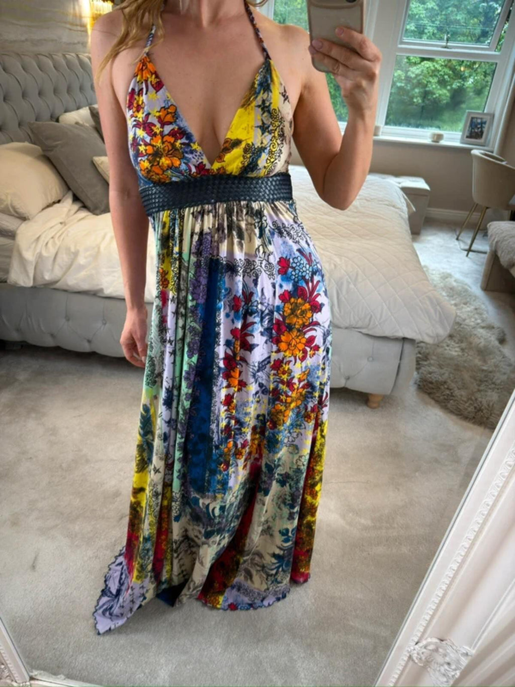Firetrap Multicoloured Floral Jersey Plait Maxi Dress Medium