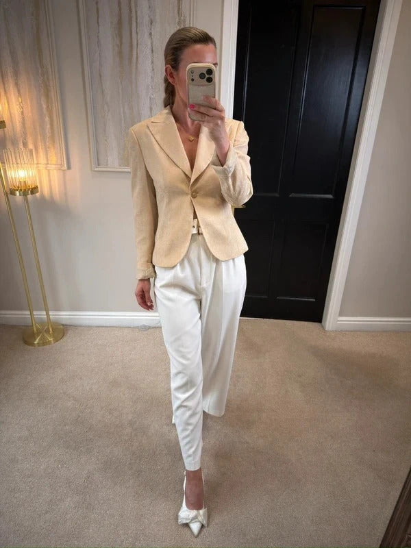 Vintage Mesut Cream Jacquard Blazer 12