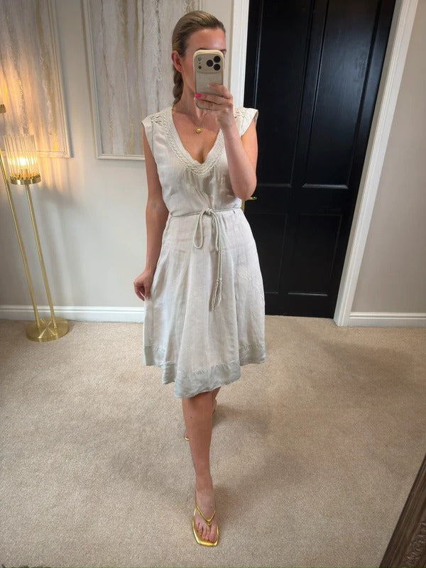 Jigsaw Light Stone Linen Dress 12
