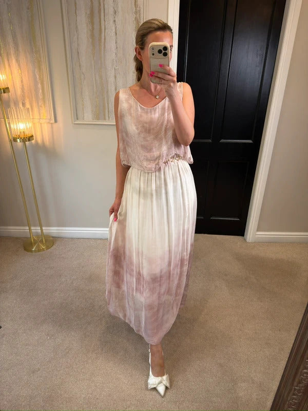 Boutique Pink & White Maxi Dress One Size