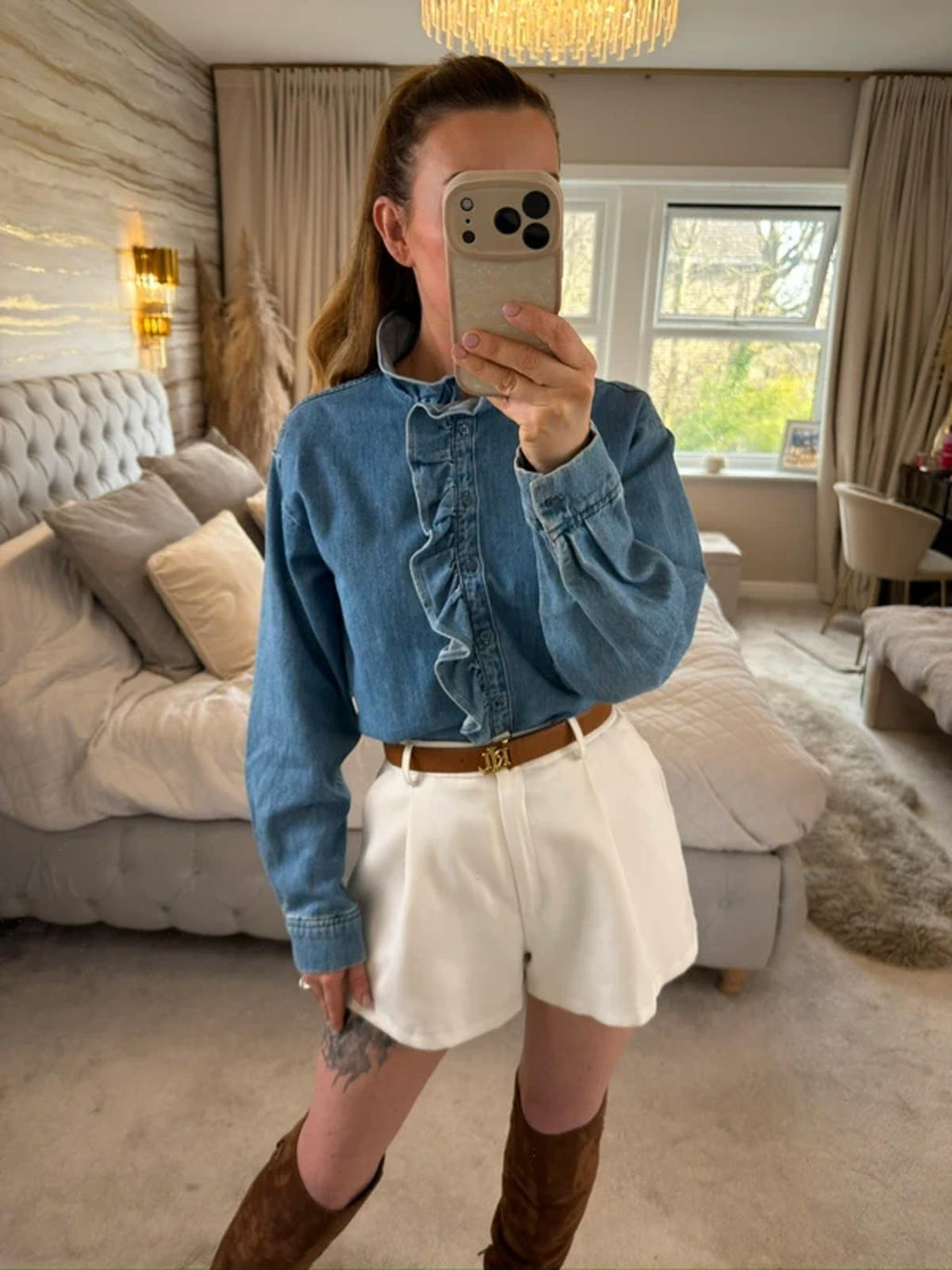 H&M Denim Frill Shirt XS