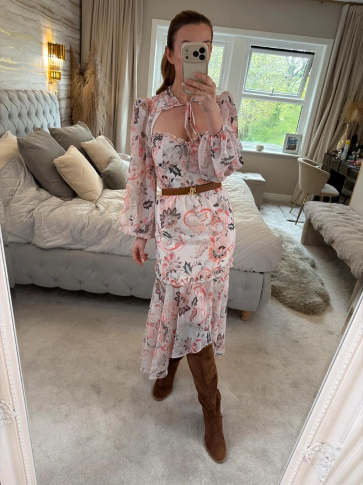 River Island Boho Tie Front Dip Hem Dress 8