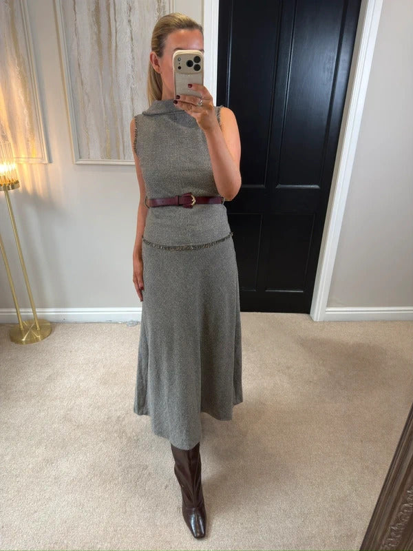 BNWT Zara Brown / Grey Tweed Style Midi Dress XS