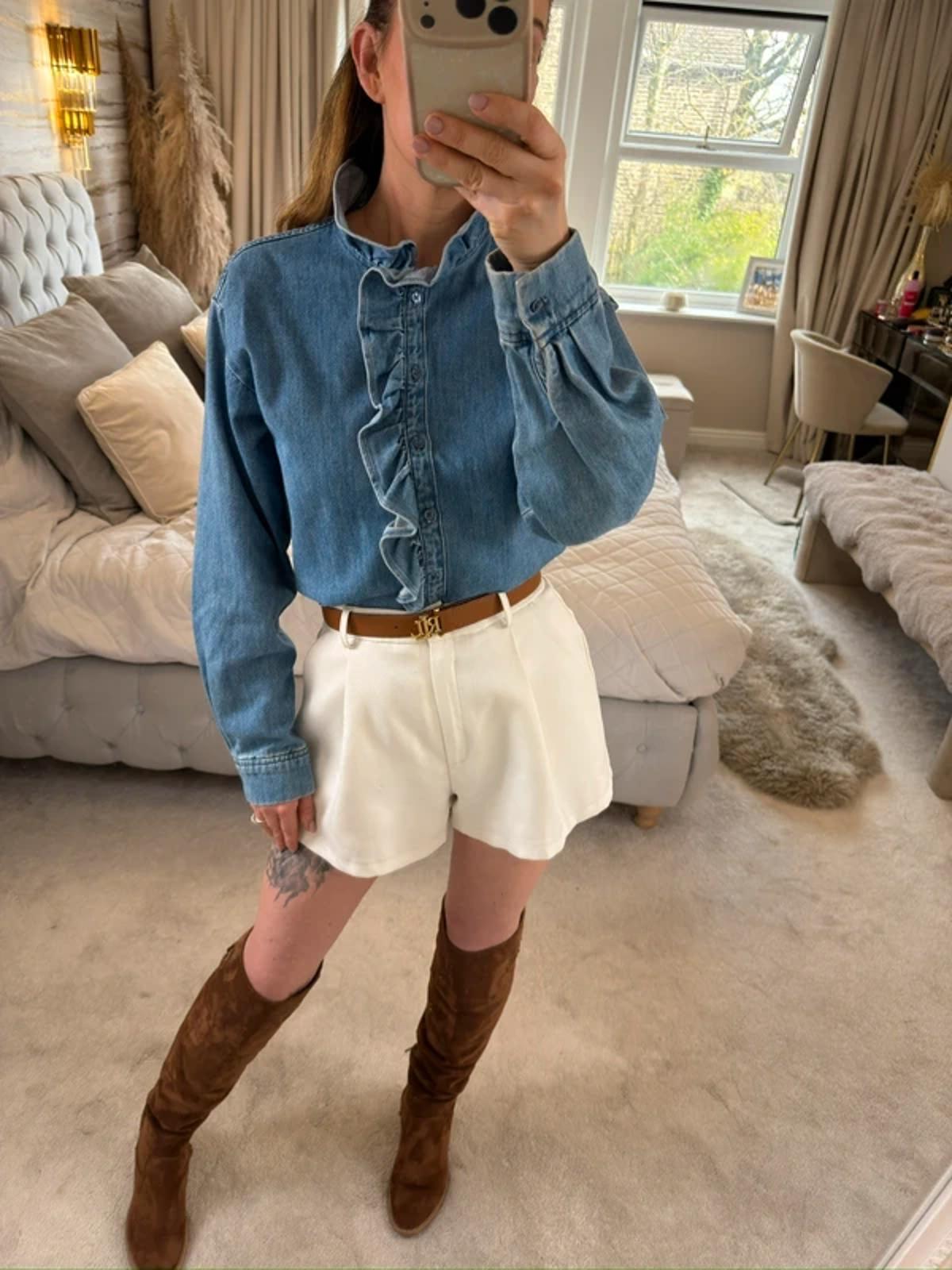 H&M Denim Frill Shirt XS