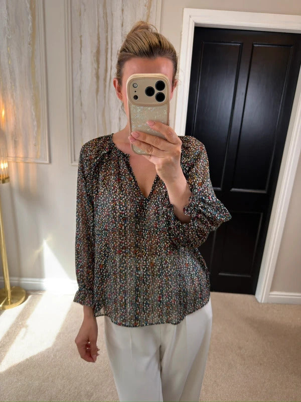 Oliver Bonas Black Multicoloured Floral Sheer Blouse 10