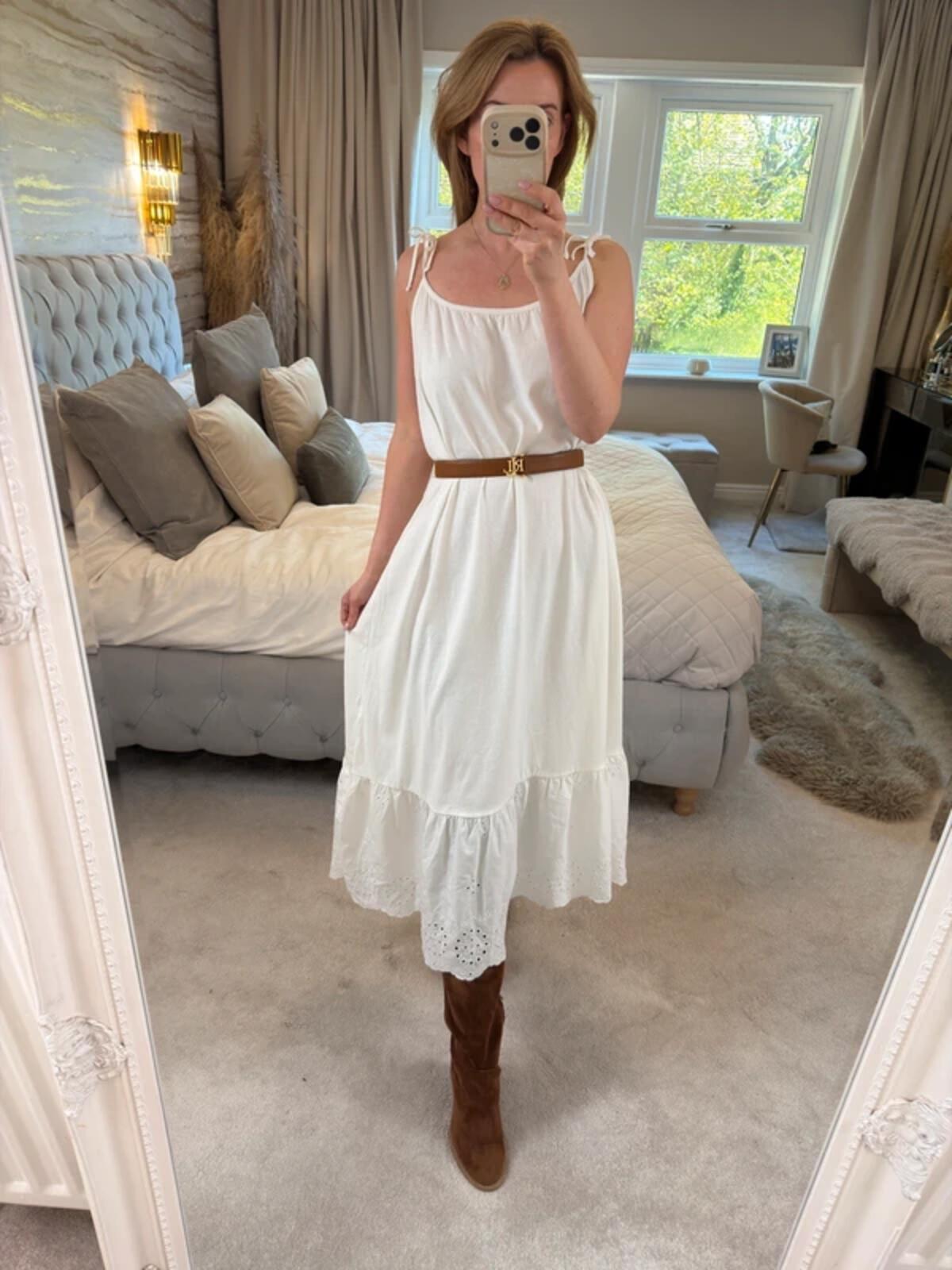 BNWT Next White 100% Cotton Broderie Anglaise Midi Dress 12