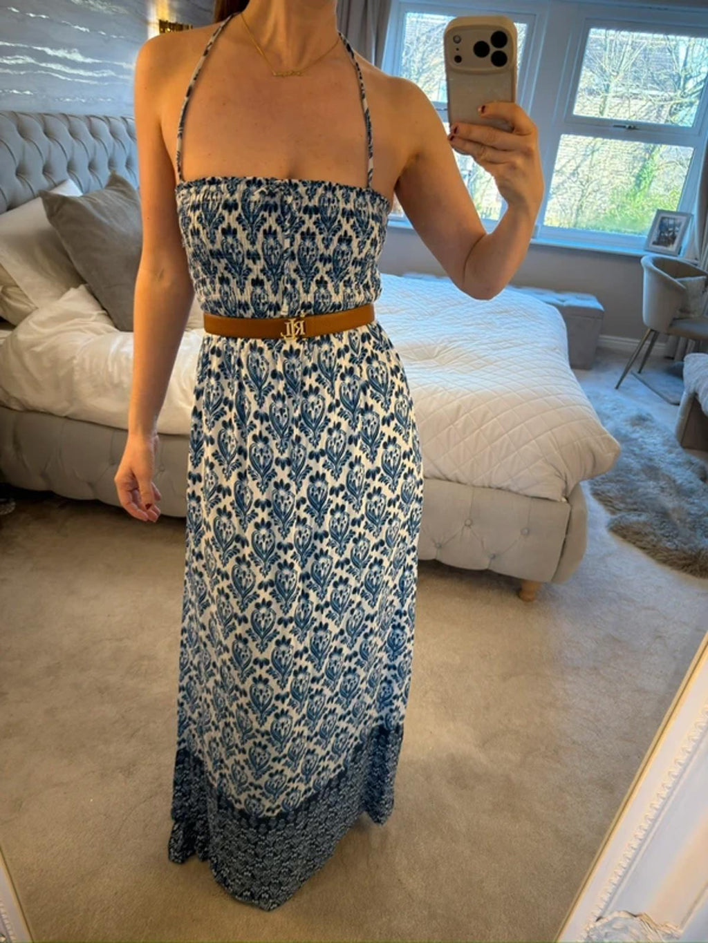 M&S Blue & White Maxi Dress 10