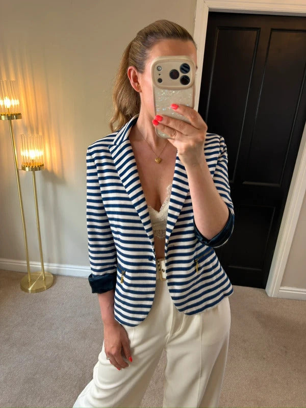 Donatella Firenze Navy & White Stripe Nautical Blazer Small