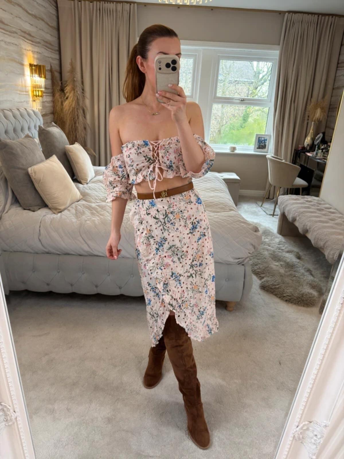 ASOS Pink Floral Broderie Anglaise Skirt Co Ord 8 BNWT