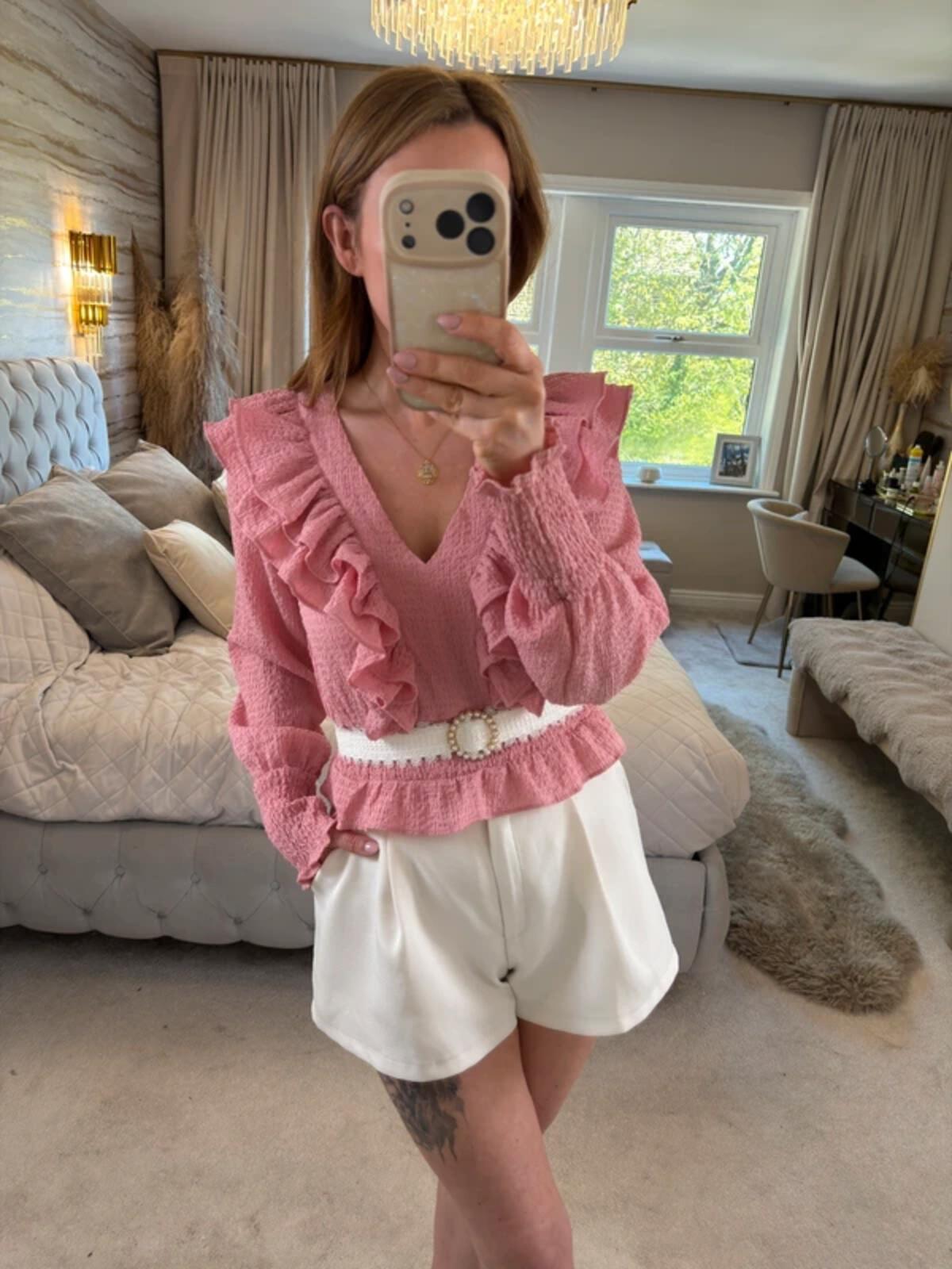 Oasis Pink Frill Blouse 6