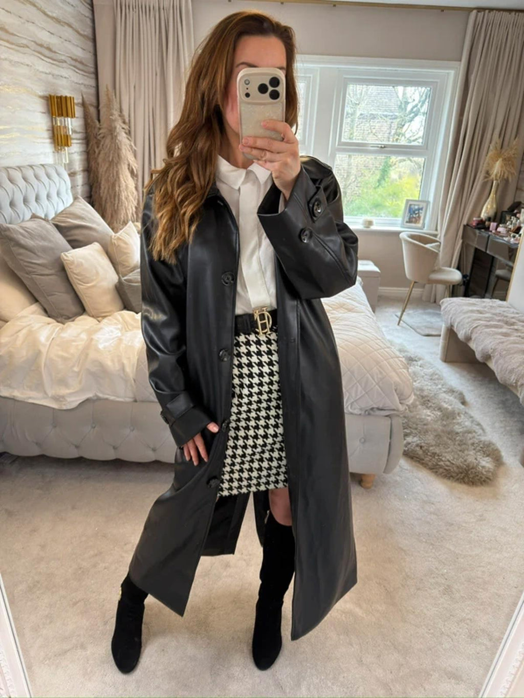 NA-KD Black PU Oversized Trench Coat 6-10