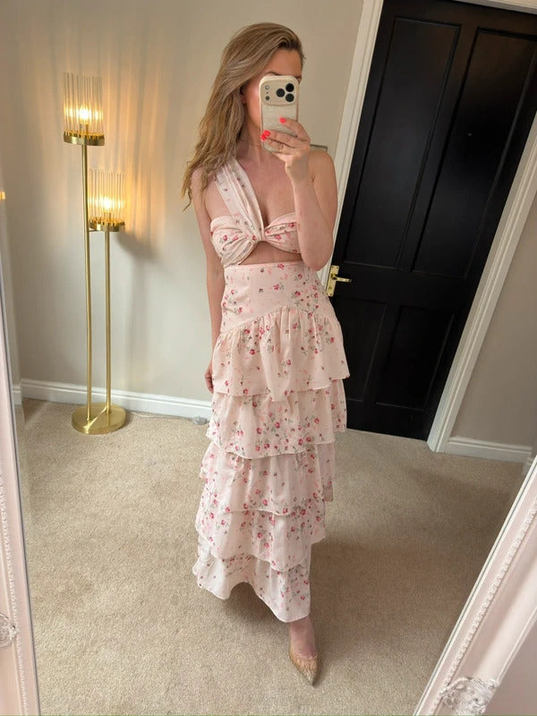 Anne Louise Boutique Touch of Rose Pink Floral Tiered Maxi 8