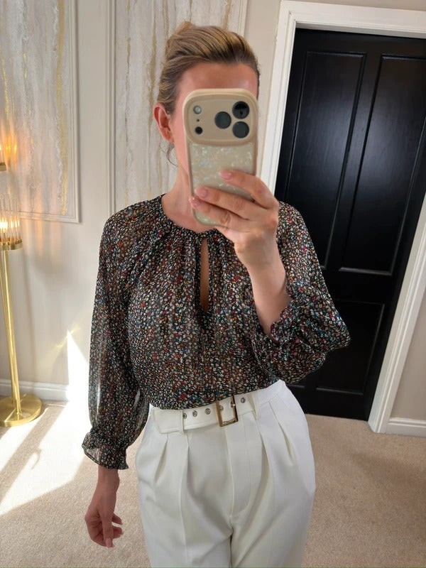 Oliver Bonas Black Multicoloured Floral Sheer Blouse 10