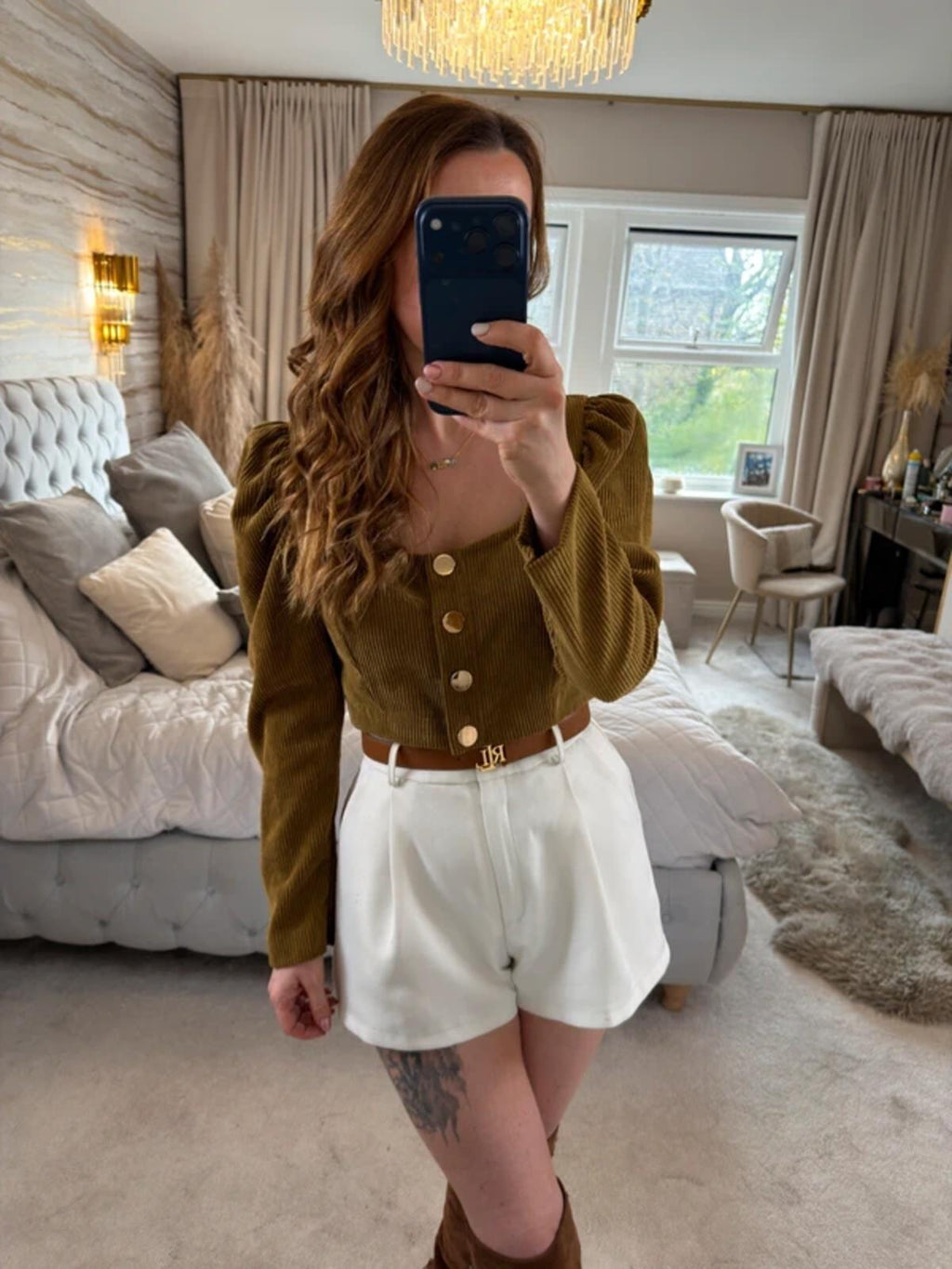 Zara Brown Corduroy Puff Sleeve Top Medium