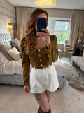 Zara Brown Corduroy Puff Sleeve Top Medium
