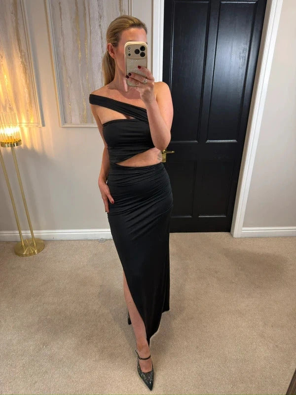 Oh Polly Black Maxi Cut Out Split Maxi Dress 10