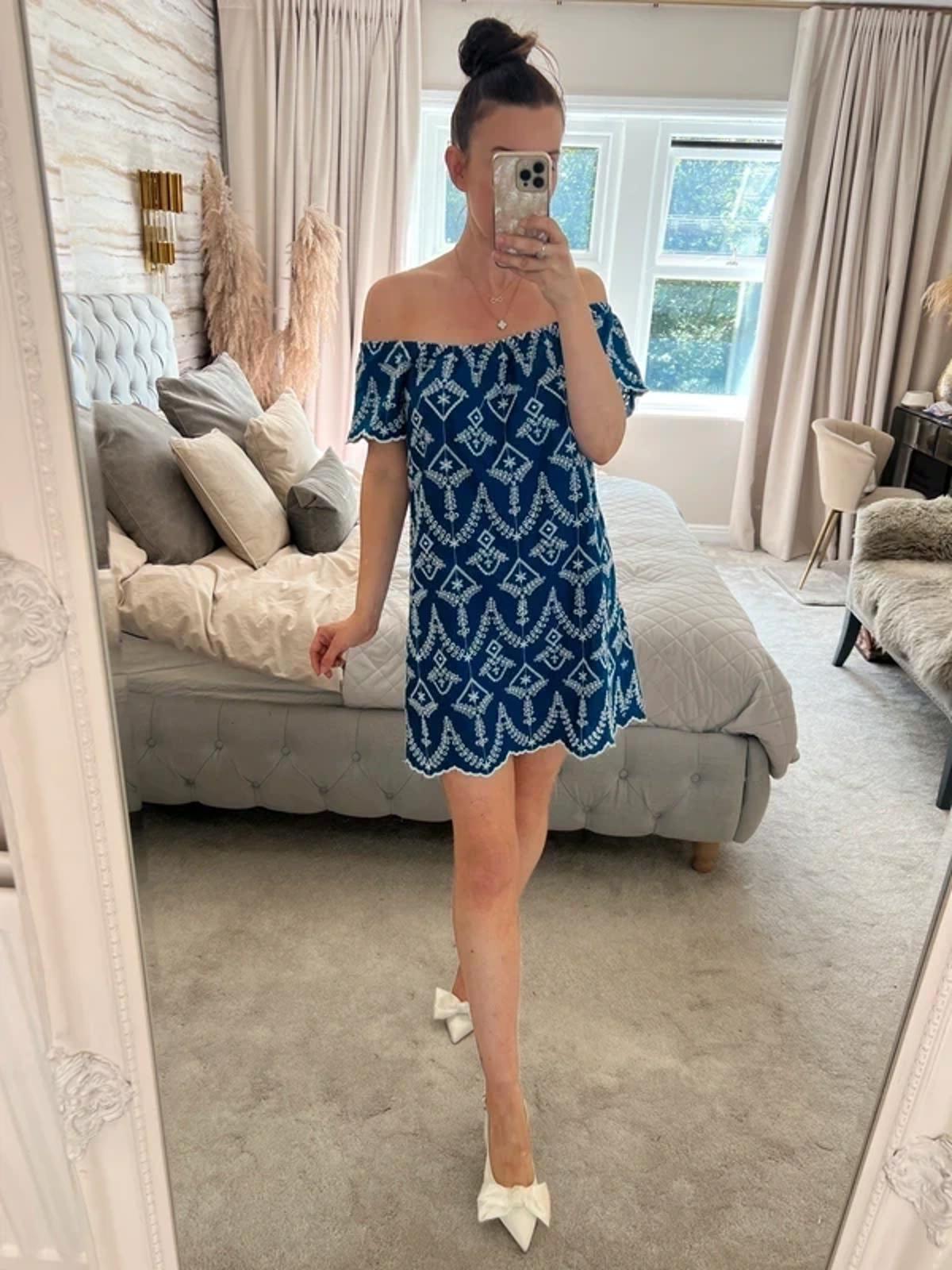 Miss Selfridge Blue & White Broderie Anglaise Mini Dress 10