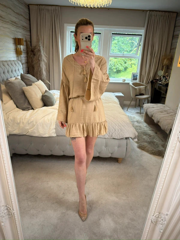 JQ By Jenerique Beige Boho Tassel Dress Large