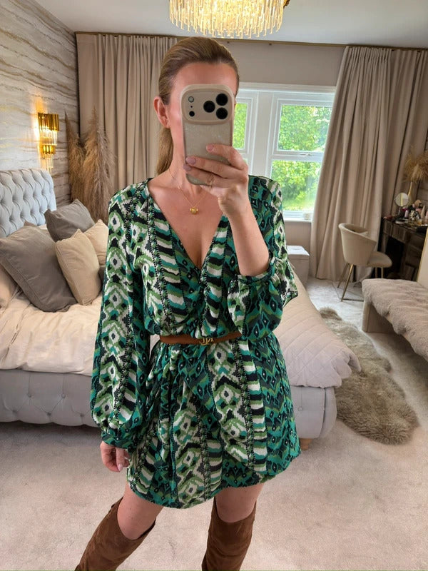 Zara Green Tie Side Mini Dress Small