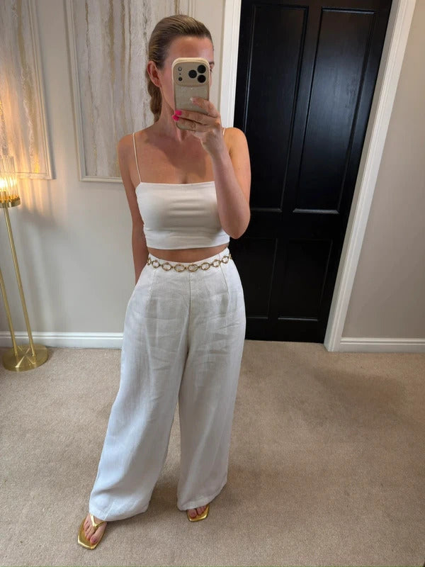 BNWT Beach City White Linen Wide Leg Trousers Large