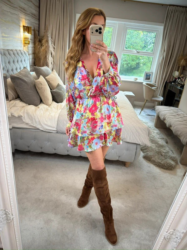 Zara Multicoloured Floral Tie Side Mini Dress Small