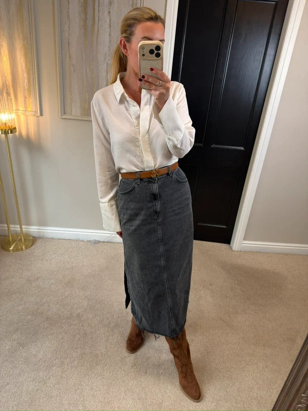 Topshop Washed Black Distressed Split Midi Skirt 10
