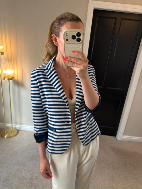 Donatella Firenze Navy & White Stripe Nautical Blazer Small