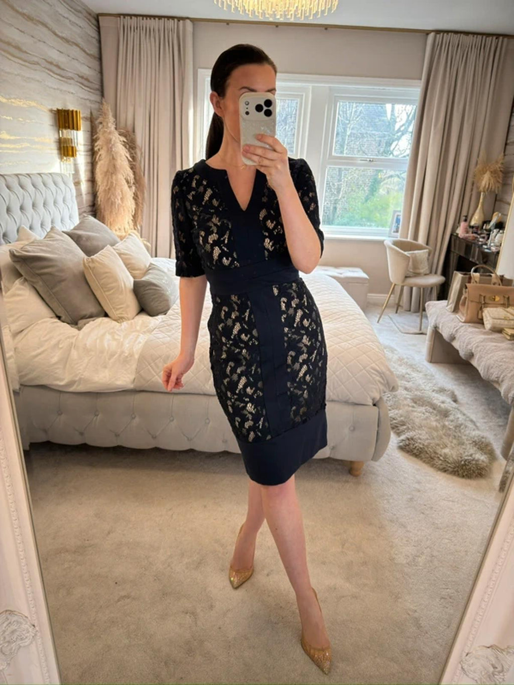 Phase Eight Navy Lace Dress 10