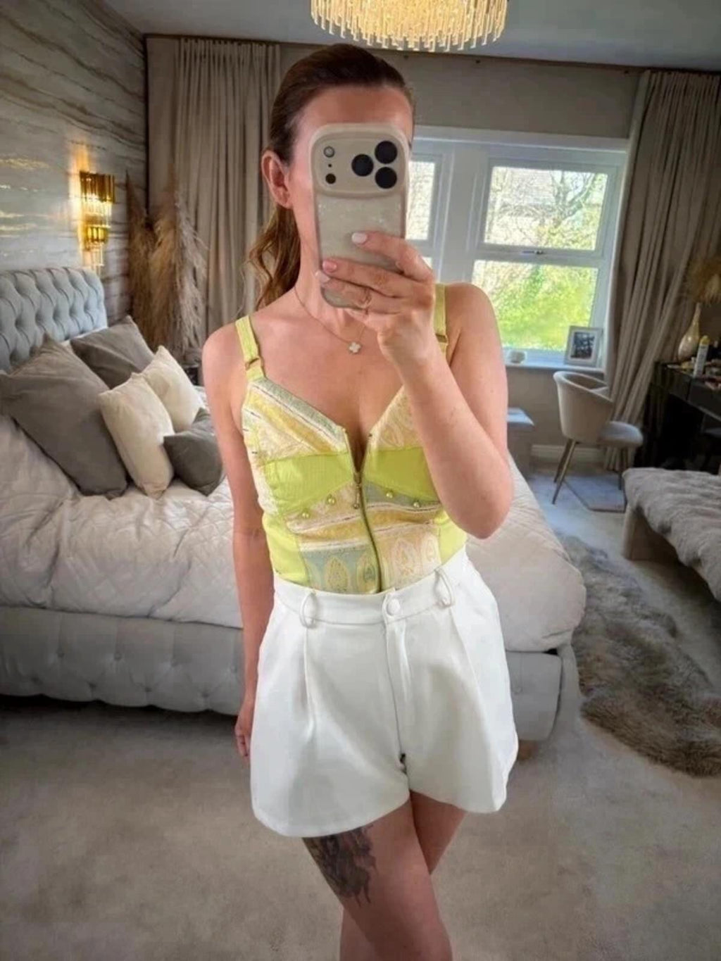 Vintage Bleu D’Azur Lime Green Embellished Blouse Medium