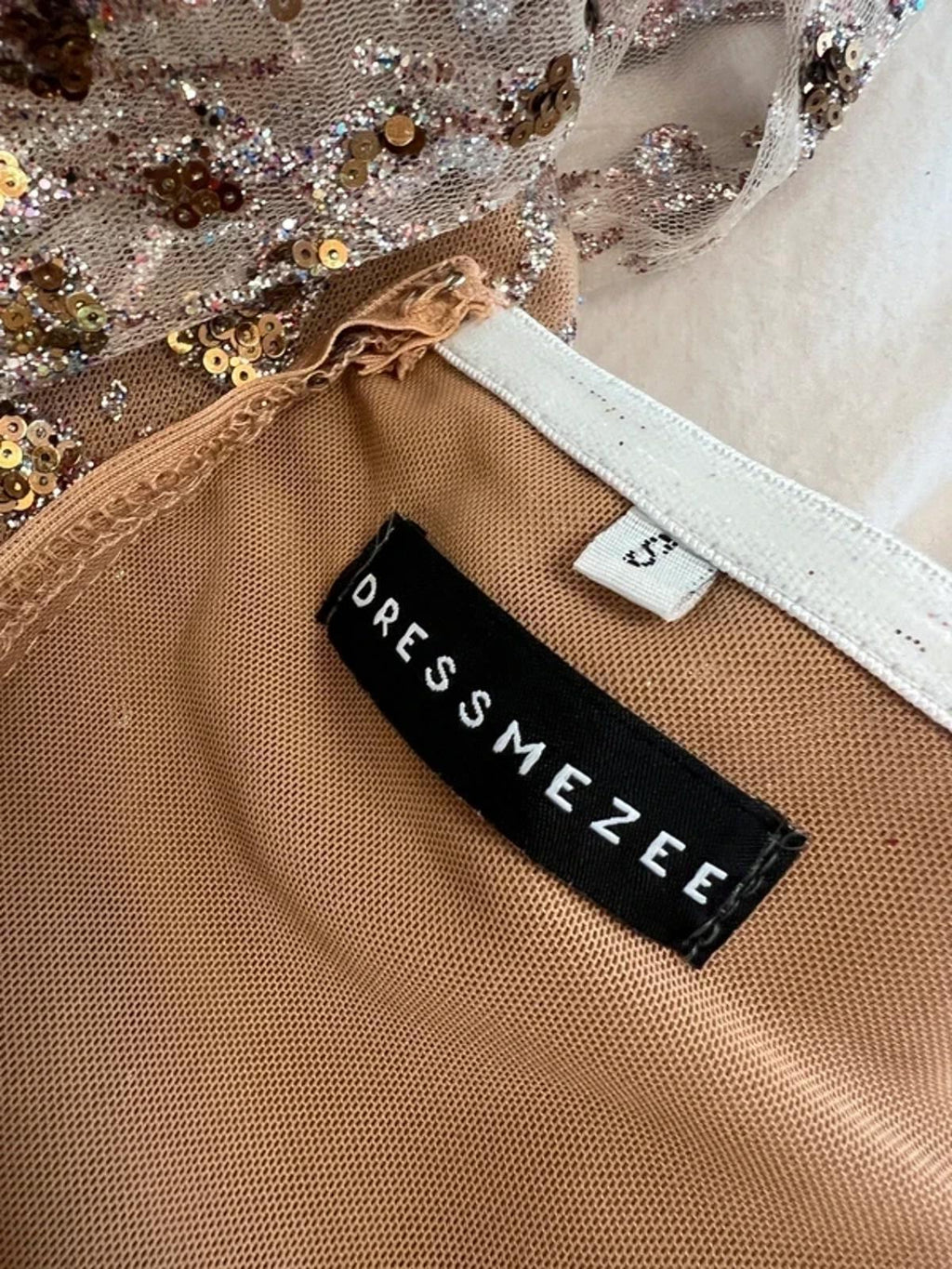 BNWT Dressmezee Nude Glitter Mesh Mini Dress Small