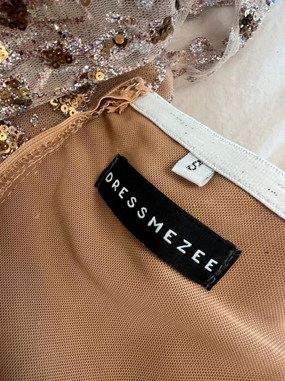 BNWT Dressmezee Nude Glitter Mesh Mini Dress Small