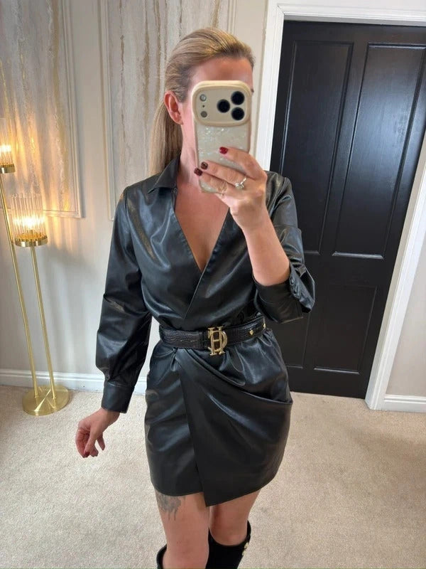 Zara BNWT Black PU Leather Mini Dress XS