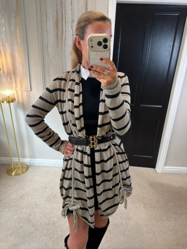 Y2K AllSaints Beige & Black Stripe Cardigan 8