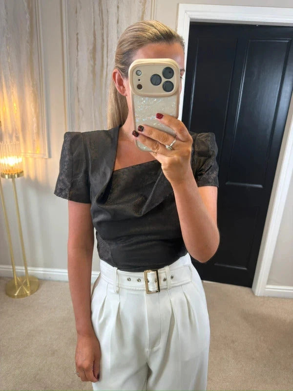 Bolongaro Trevor Brown Metallic Statement Blouse