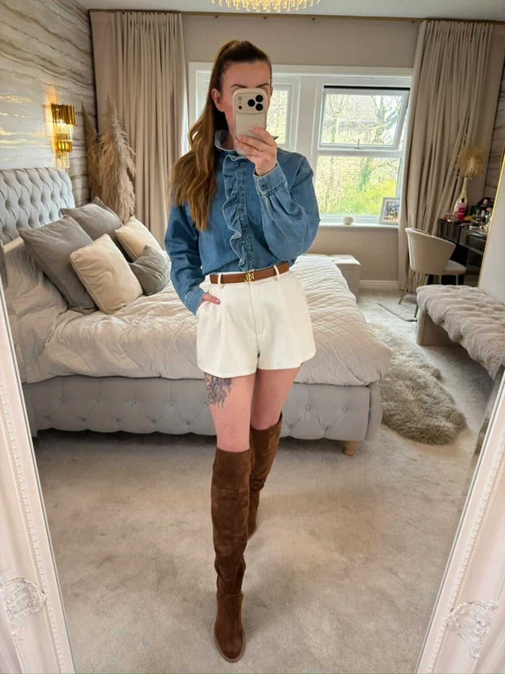 H&M Denim Frill Shirt XS