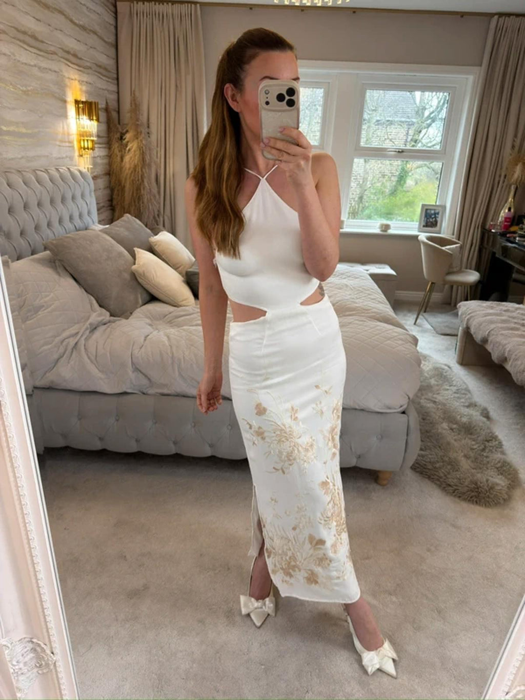 ASOS White Floral Embroidered Open Back Midi 8